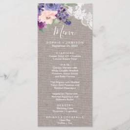 Lila Flowers und Lace Dinner Menu Card Menükarte