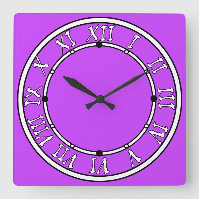 lila fluoreszierender leuchtender Neon Quadratische Wanduhr (Vorderseite)
