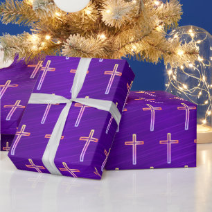 Lila Foil Gold Crucifix Weihnachtswrapping Paper Geschenkpapier