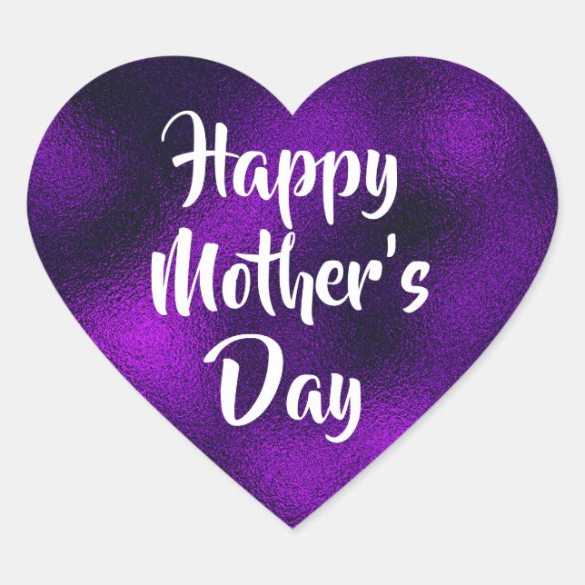 Lila Foil Happy Mother's Day Heart Sticker (Vorderseite)