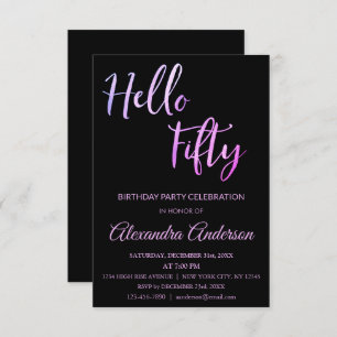Lila Foil Hello 50 Fünfzigste Geburtstagsparty Einladung