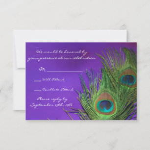 Lila Foil Peacock Wedding RSVP-Karten RSVP Karte