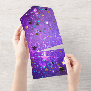 Lila Folienhintergrund mit Sternen All In One Einladung