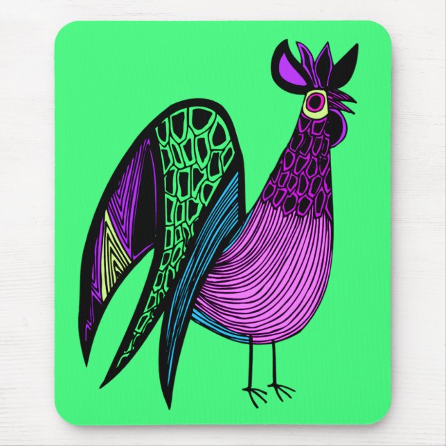 Lila Folk Art Rooster Mousepad (Vorne)