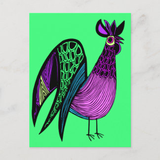 Lila Folk Art Rooster Postkarte