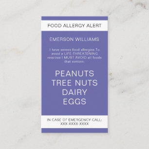 Lila Food Allergy Alert Personalisiert Koch Card Visitenkarte
