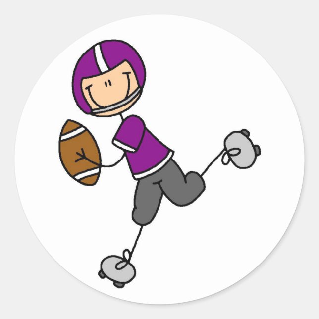 Lila Football Player-Sticker Runder Aufkleber (Vorderseite)