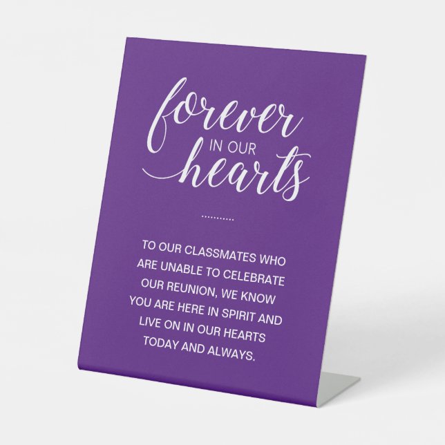 Lila Forever in Hearts Memorial Class Wiedersehen Sockelschild (Vorderseite)