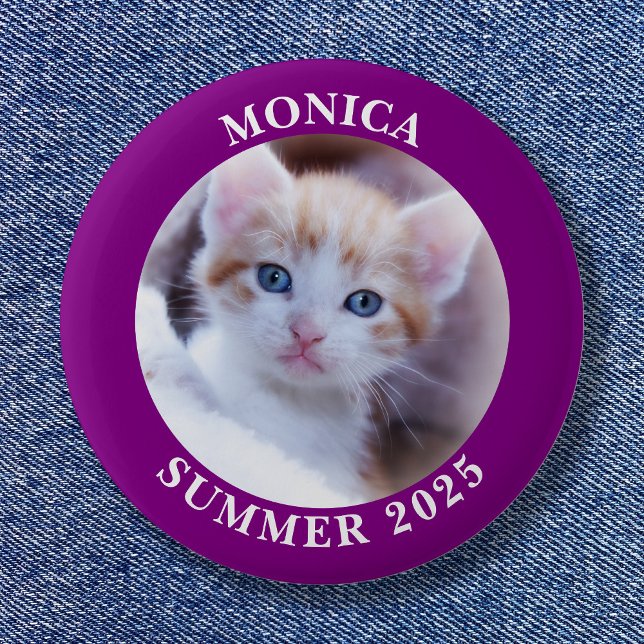 Lila Foto Button (Family Photo Purple Border Button)