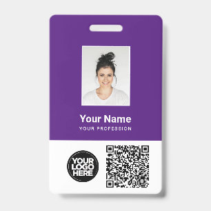 Lila Foto für Mitarbeiter, QR und Bar-Code, Logo, Ausweis