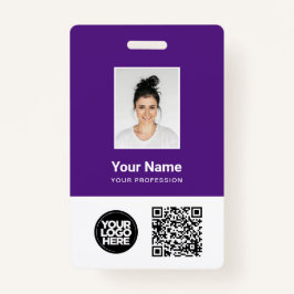 Lila Foto für Mitarbeiter, QR und Bar-Code, Logo,  Ausweis