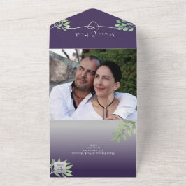 Lila Foto-Hochzeit All In One Einladung