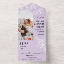 Lila Foto-Hochzeit von blühenden Branchen  All In One Einladung