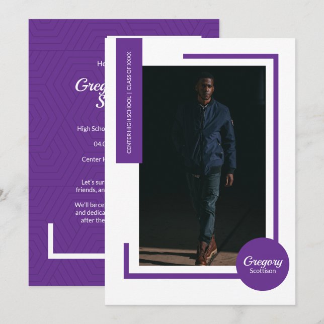 Lila Foto Moderner Foto Abschluss laden ein (Vorne/Hinten)