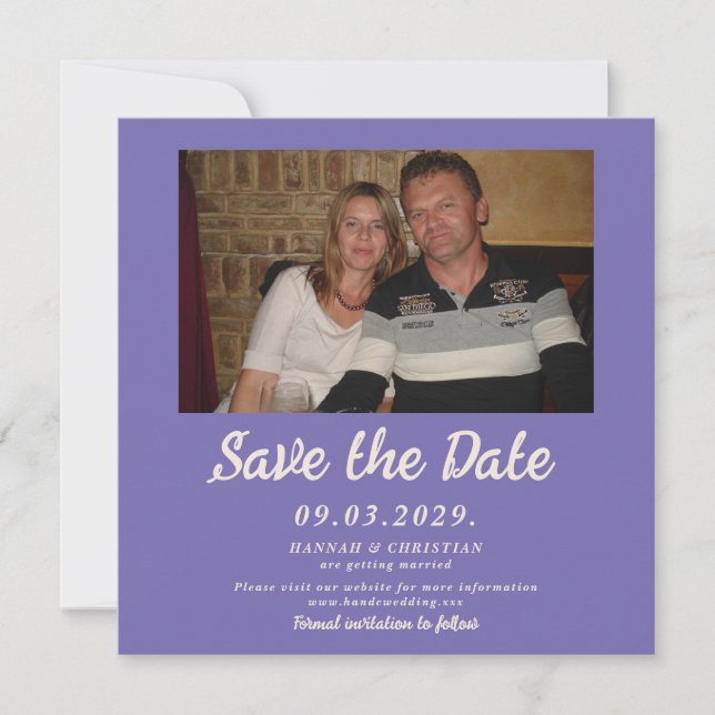 Lila Foto Save the Date Platz Einladung (Vorderseite)
