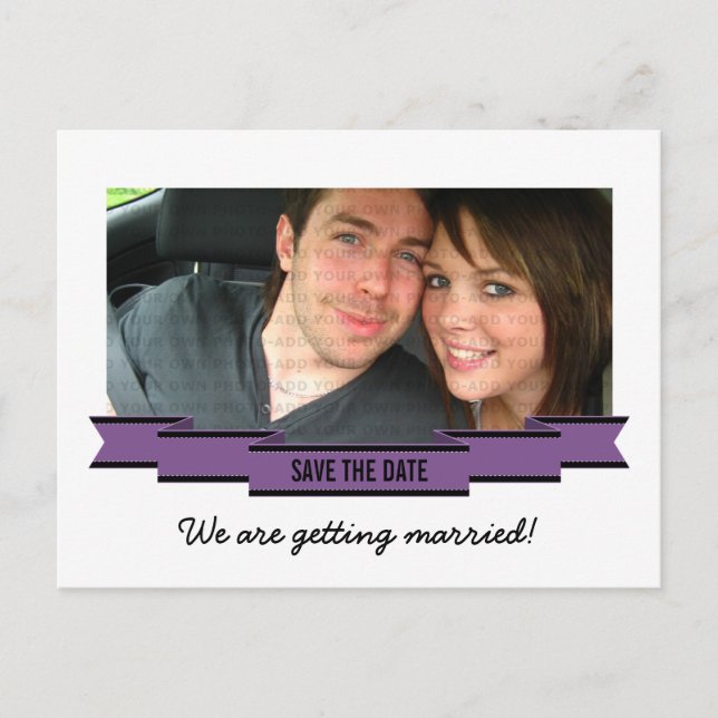Lila Foto Save the Date Postkarte (Vorderseite)