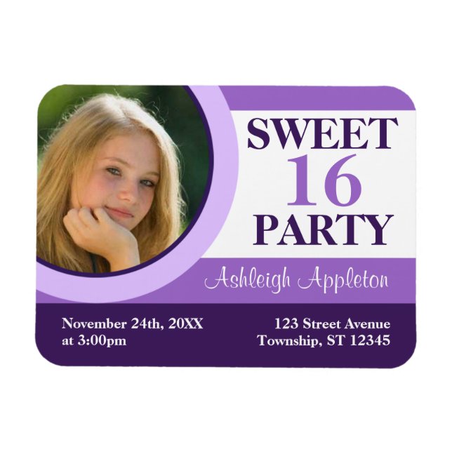 Lila Foto Sweet 16 Party Einladungen Flachbildschi Magnet (Horizontal)