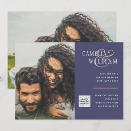 Lila FOTO-WEDING-QR-Code Rett Einladung