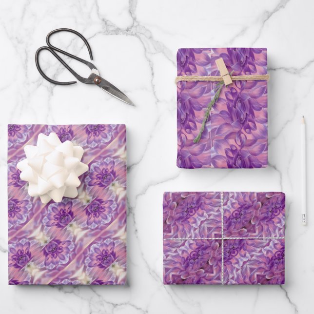 Lila Fraktal Daisy Pattern Geschenkpapier Set (Vorderseite)
