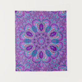Lila Fraktal Mandala Tapestes Wandteppich