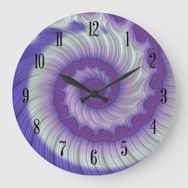 Lila Fraktal mit Zahlen Große Wanduhr (Vorderseite)