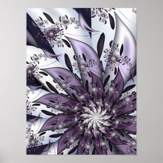 Lila fraktale Blume Abstrakte Spiralgeometrie Kuns Poster