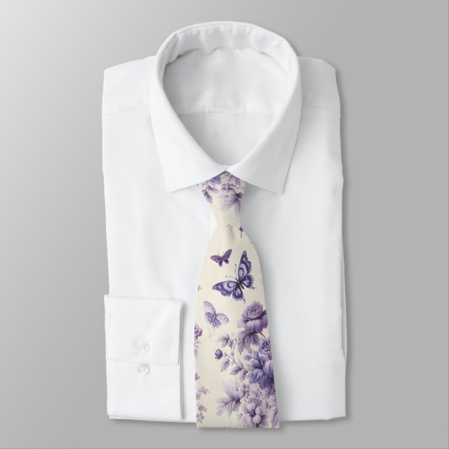 Lila französische Country Toile Fleurie Butterflie Krawatte (Gebunden)