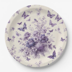 Lila französische Country Toile Fleurie Butterflie Pappteller