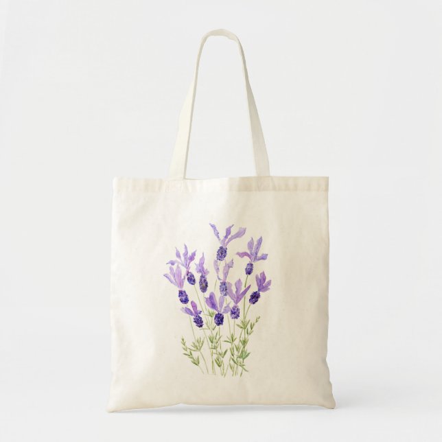 lila französischer Lavendel Blume Aquarelltasche Tragetasche (Vorne)