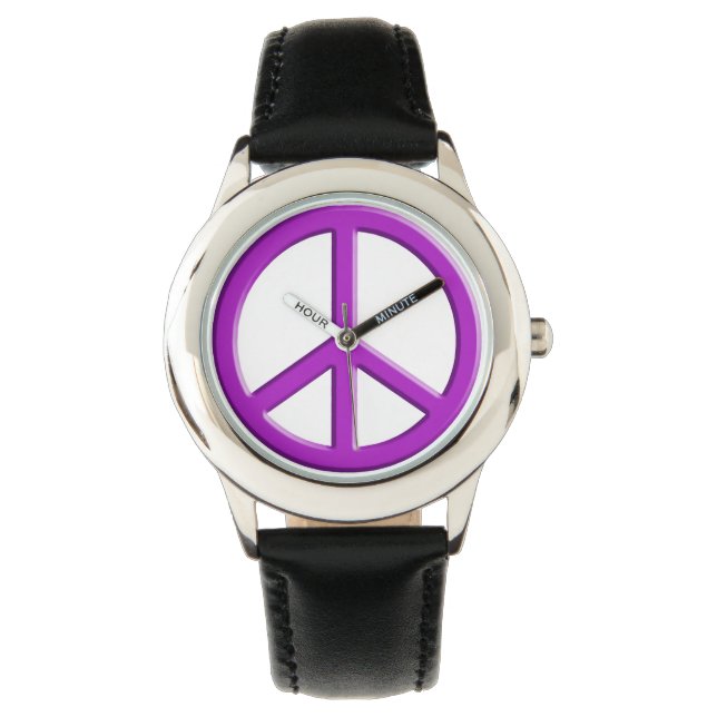 Lila Friedenszeichen Armbanduhr (Vorderseite)