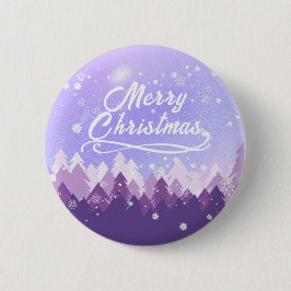 Lila Friedlicher Schneewald Frohe Weihnachten Button
