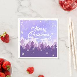 Lila Friedlicher Schneewald Frohe Weihnachten Serviette