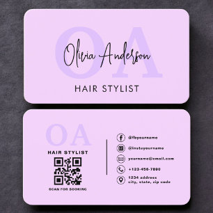 Lila Friseur-Monogramm-QR-Code Visitenkarte
