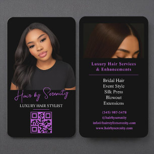 Lila Friseur QR Code Luxury Black Beauty Visitenkarte