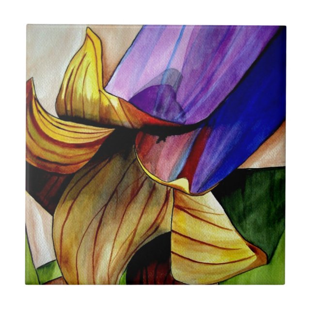 Lila Fritilla Blume Originale Kunst Aquarell Fliese (Vorderseite)