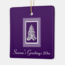Lila Frohe Festtage / beliebiger Weihnachtsbaum Keramikornament