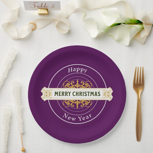 Lila frohe Weihnachten, glückliche Neujahrspalette Pappteller (Hochzeit)