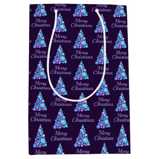 Lila froher Weihnachtsbaum Modern Mittlere Geschenktüte (Vorderseite)