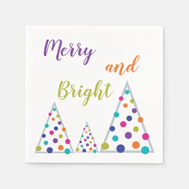 Lila, fröhlicher und heller Weihnachtsbaum Serviette (Vorderseite)