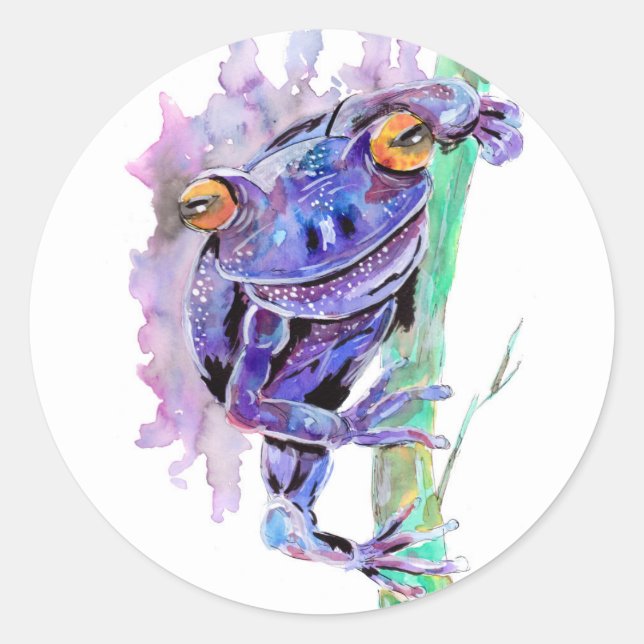 Lila Frosch Runder Aufkleber (Vorderseite)