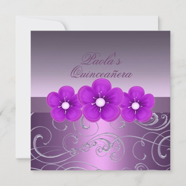 Lila Frühling Blume & Swirl Quinceañera Einladung (Vorderseite)