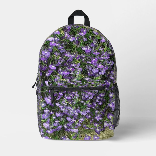 Lila Frühlingsblumen Bedruckter Rucksack (Vorderseite)