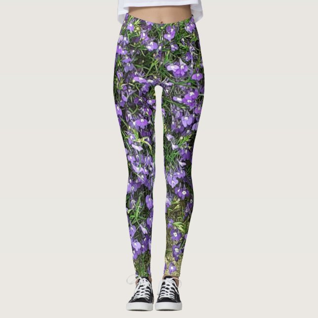 Lila Frühlingsblumen Leggings (Vorderseite)