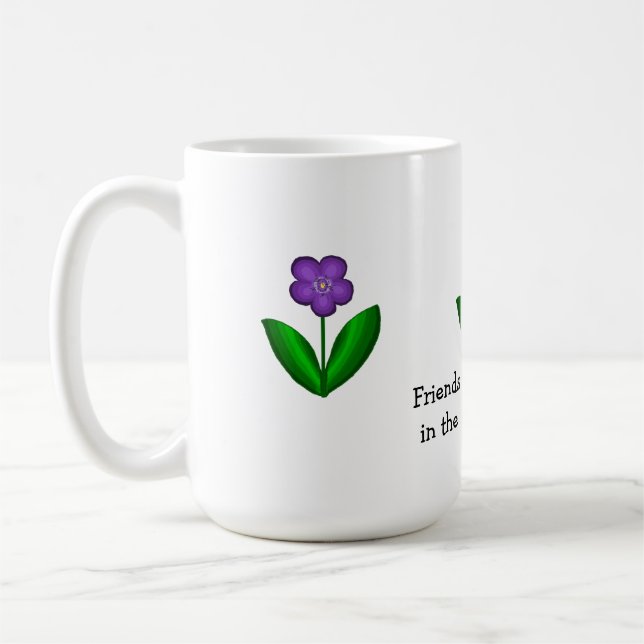 Lila Frühlingsblumen mit Freundschaftsnachricht Kaffeetasse (Links)