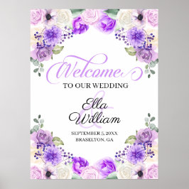 Lila Frühlingsflora Hochzeit im Herbst Begrüßungsz Poster