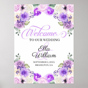 Lila Frühlingsflora Hochzeit im Herbst Begrüßungsz Poster