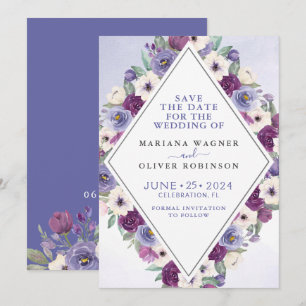 Lila Fuchsia Aquarell Blumen Save-the-Date Einladung