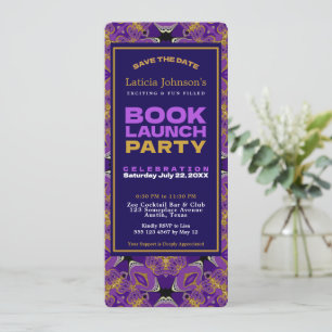 Lila Fuchsia Gold Vintage-Spitze-Buchlaunch Einladung