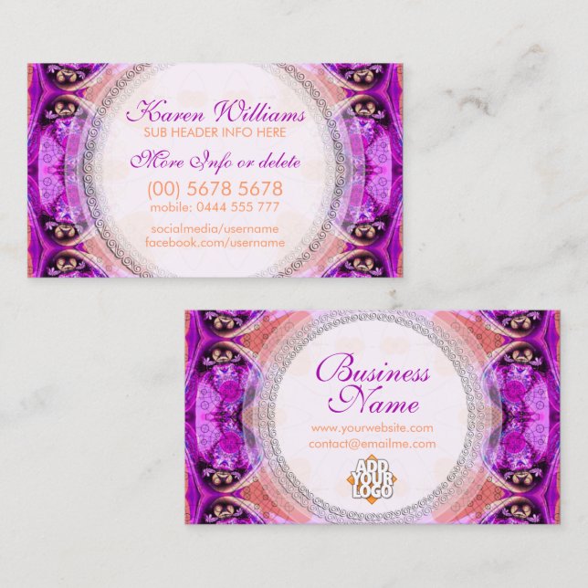 Lila Fuchsia-Heilung New Age Business Card Visitenkarte (Vorne/Hinten)
