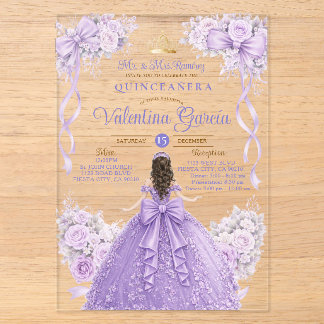 Lila Fuchsiakrone Gold Quinceañera-Kleid Geburtsta Acryleinladungen